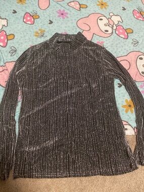 Black Sparkly Sheer Turtleneck Top